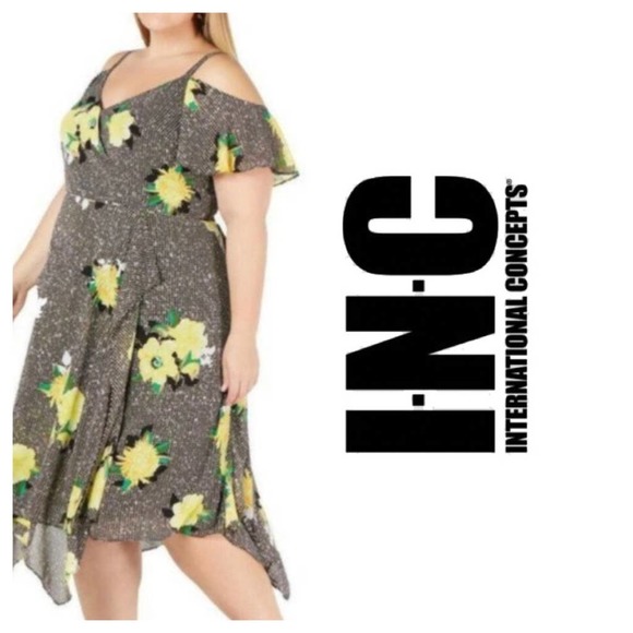 plus size INC Gingham Floral Georgette Sun Dress - Picture 8 of 12